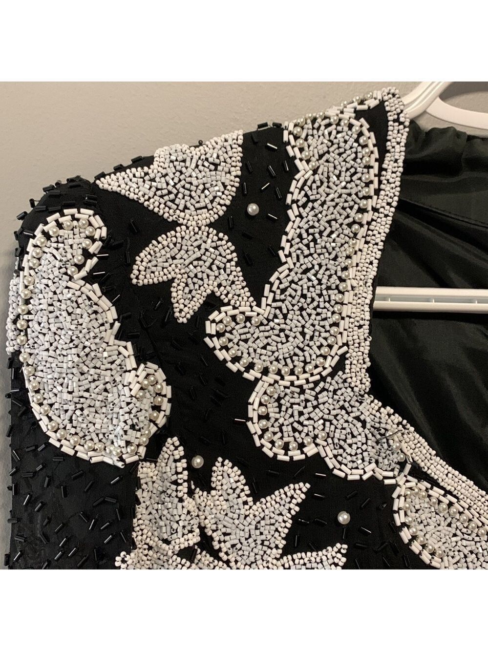 Mezza Luna Vintage Silk Beaded Black White Party Cocktail Evening Dress Size 8 - Picture 2 of 15